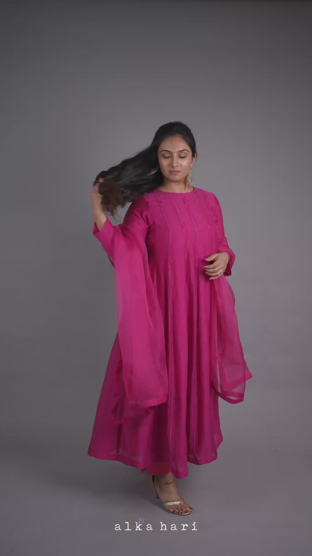Hot Pink Pintucks Silk Anarkali
